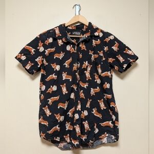 RUDE Corgi Print Short Sleeve Button-Up Shirt – Men’s Size s